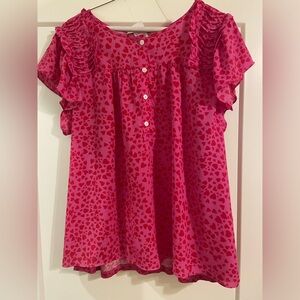 Women's Pink Heart Print Ruffle Sleeve Top